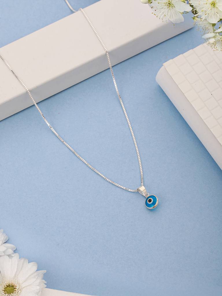 925 Sterling Silver Minimal Dailywear Evil Eye Locket Necklace & Chain : AGLK5282