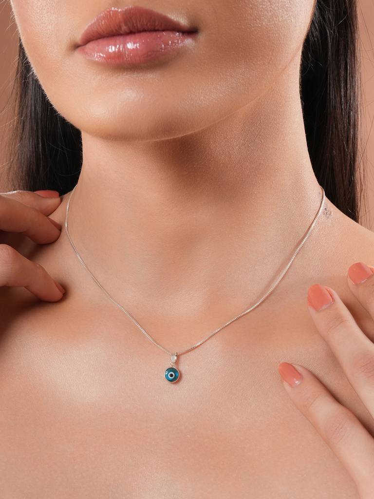 925 Sterling Silver Minimal Dailywear Evil Eye Locket Necklace & Chain : AGLK5282
