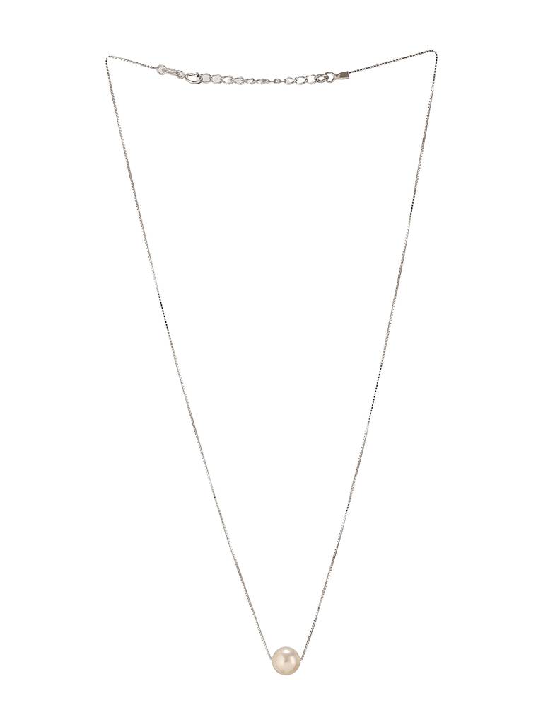 925 Sterling Silver Freshwater Faux Pearl Rhodium Plated Necklace & Chain : AGLK5283