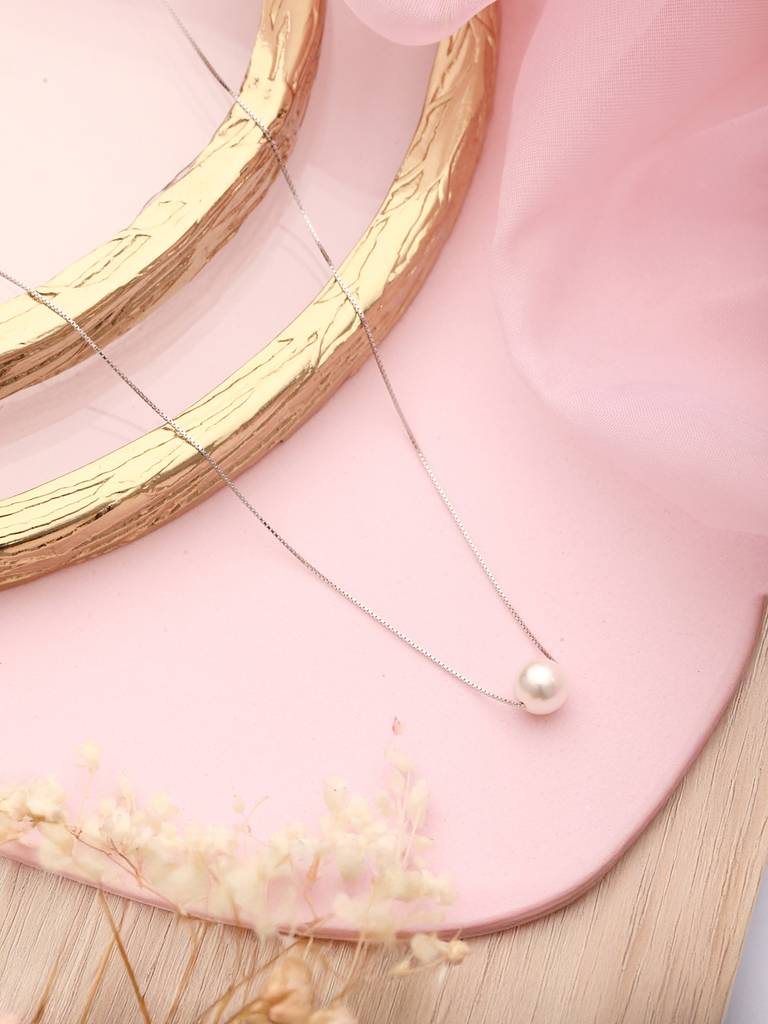 925 Sterling Silver Freshwater Faux Pearl Rhodium Plated Necklace & Chain : AGLK5283