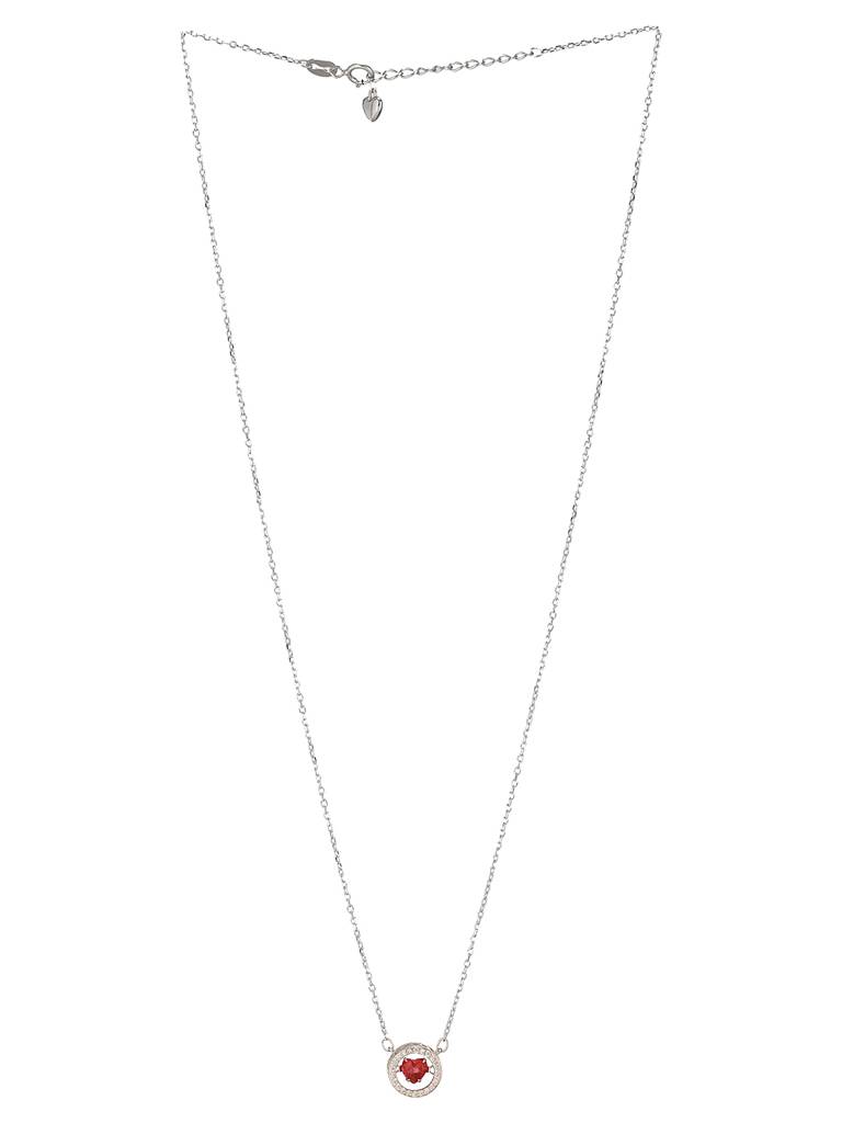 925 Sterling Silver Red Ruby Zircon Embedded Heart Pendant Necklace & Chain : AGLK5284