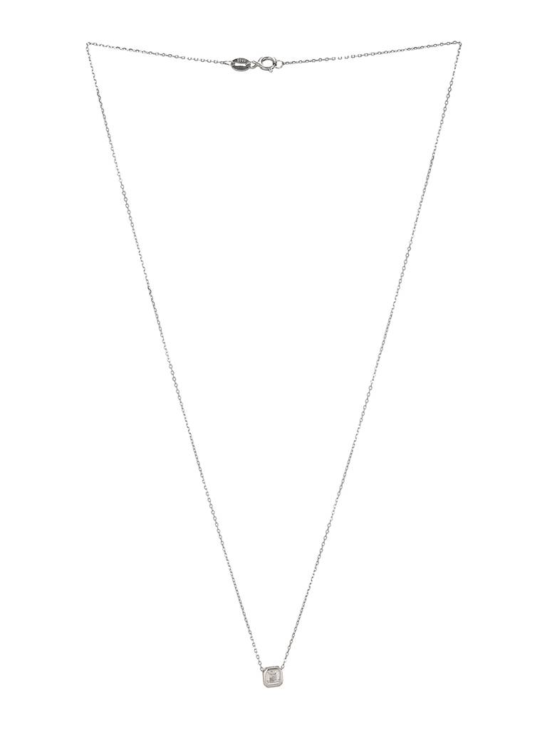 925 Sterling Silver Rhodium Plated Halo Square Solitaire Minimal Pendant Necklace & Chain : AGLK5285
