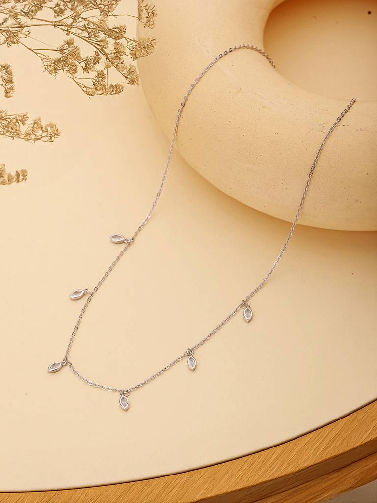 925 Sterling Silver Cz Studded Unique Solitaire Charms Necklace & Chain : AGLK5288
