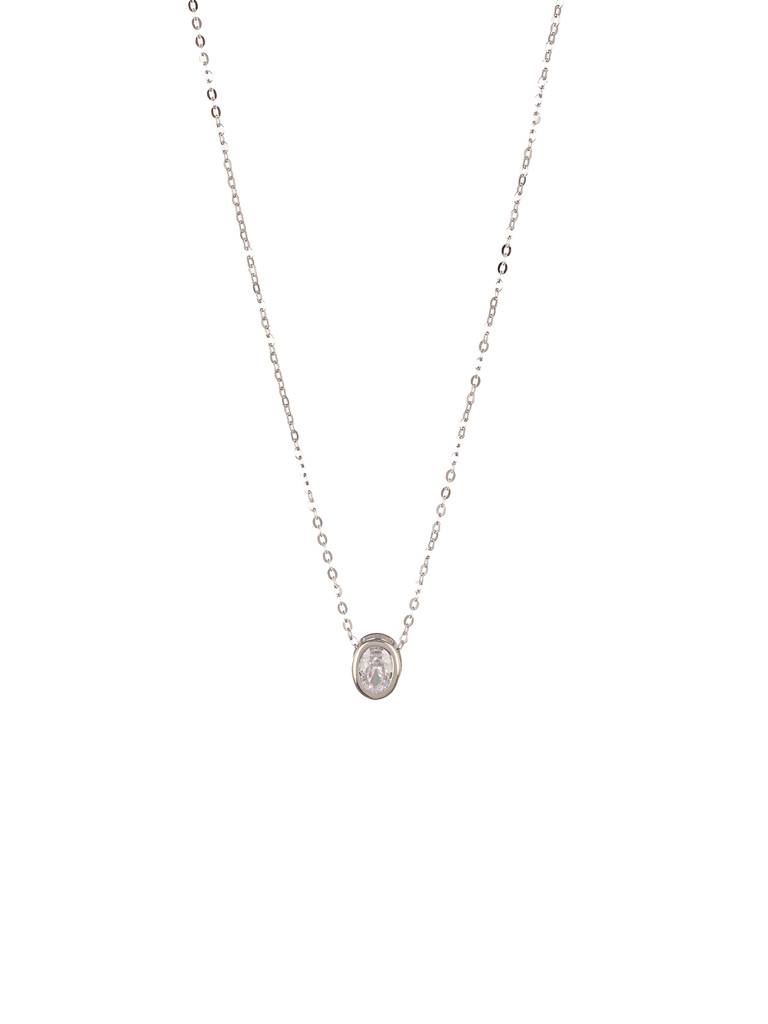925 Sterlling Silver Cz Studded Oval Ad Solitaire Pendant Necklace & Chain : AGLK5290