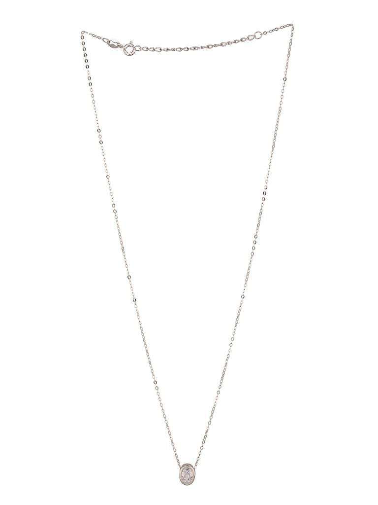 925 Sterlling Silver Cz Studded Oval Ad Solitaire Pendant Necklace & Chain : AGLK5290