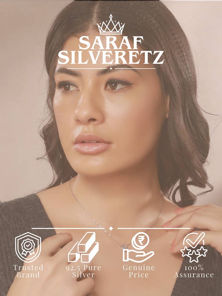 925 Sterlling Silver Cz Studded Oval Ad Solitaire Pendant Necklace & Chain : AGLK5290