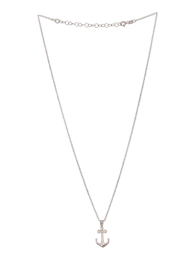 925 Sterling Silver Sea Anchor Trendy Minimal Necklace & Chain : AGLK5291