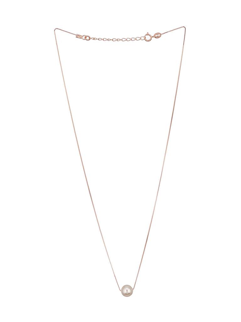 925 Sterling Silver Rose Gold Pearl Beaded Minimal Delicate Necklace & Chain : AGLK5292