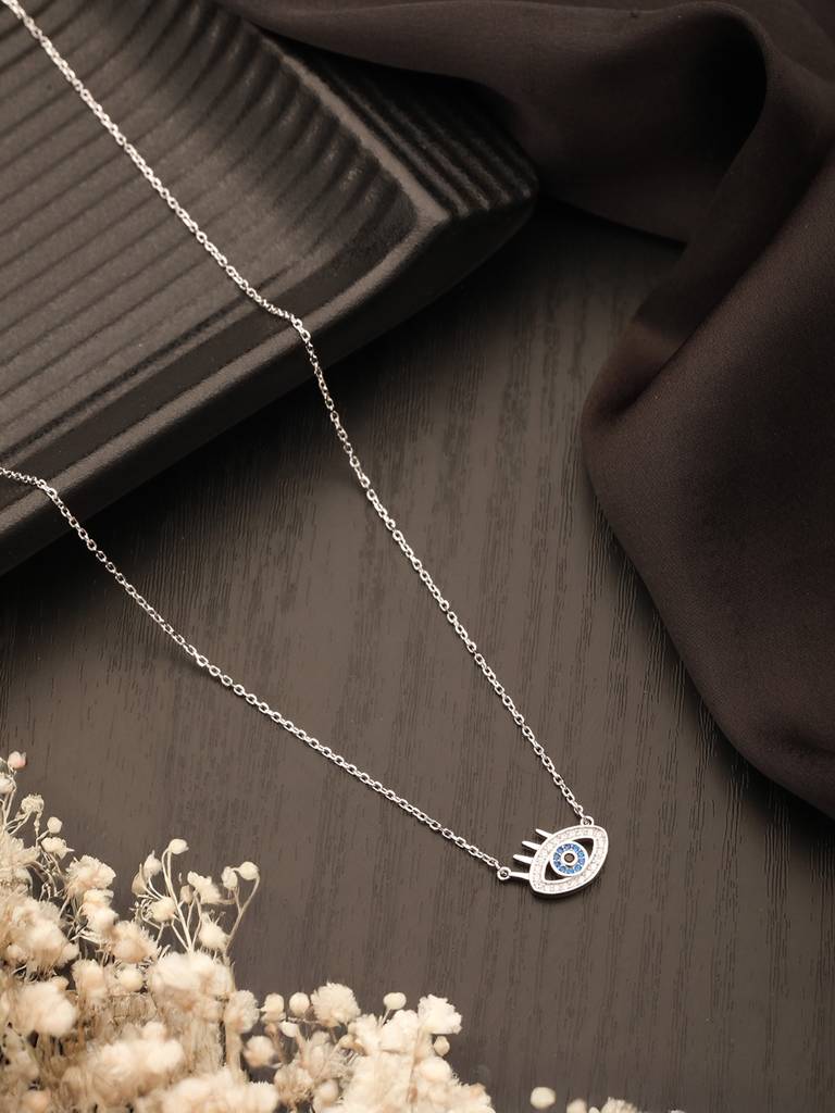 925 Sterling Silver Turkish Blue Evil Eye Pendant For Protection Necklace & Chain : AGLK5293