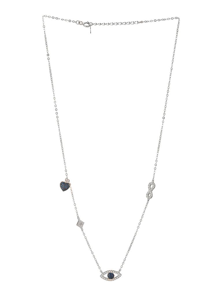 925 Sterling Silver Turkish Blue Evil Eye With Heart Charms Statement Protection Pendant Necklace & Chain : AGLK5295