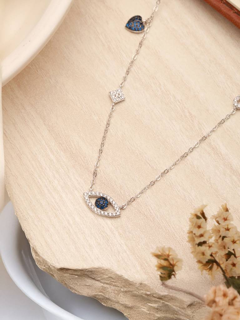 925 Sterling Silver Turkish Blue Evil Eye With Heart Charms