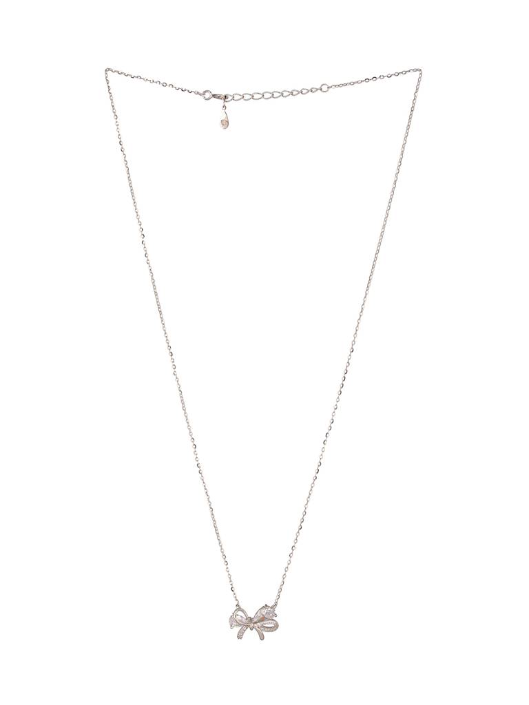925 Sterling Silver Ad Studded Minimal Bow Delicate Pendant Necklace & Chain : AGLK5296