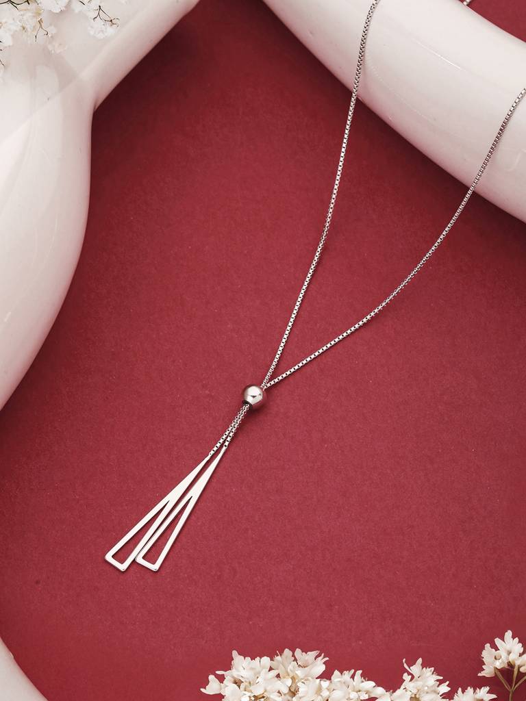 925 Sterling Silver Geometric Long Tassel Minimal Necklace & Chain : AGLK5299
