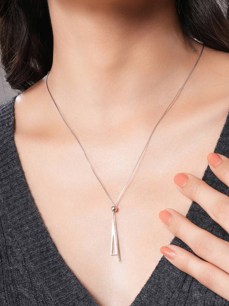 925 Sterling Silver Geometric Long Tassel Minimal Necklace & Chain : AGLK5299