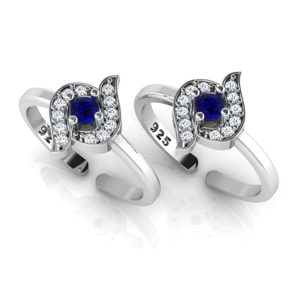 Iski Uski 925 Sterling Silver Curvy Cz Toe Rings