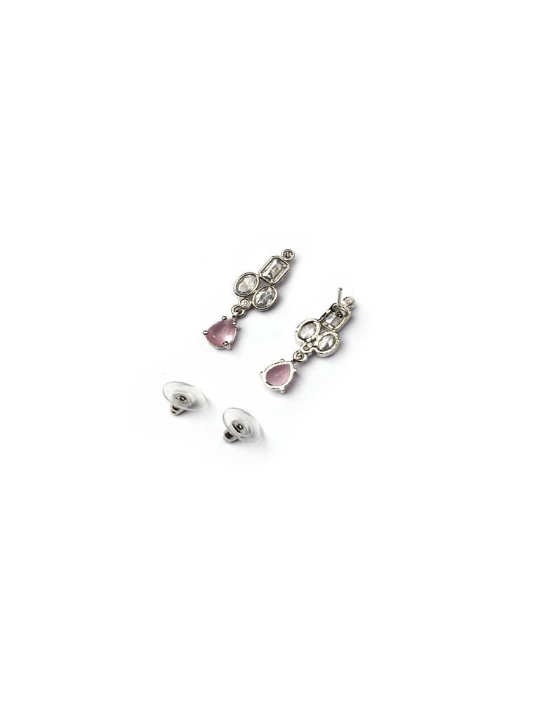 Sleek Silver Finish Ad Necklace Set-Ad145 : AD145PINK