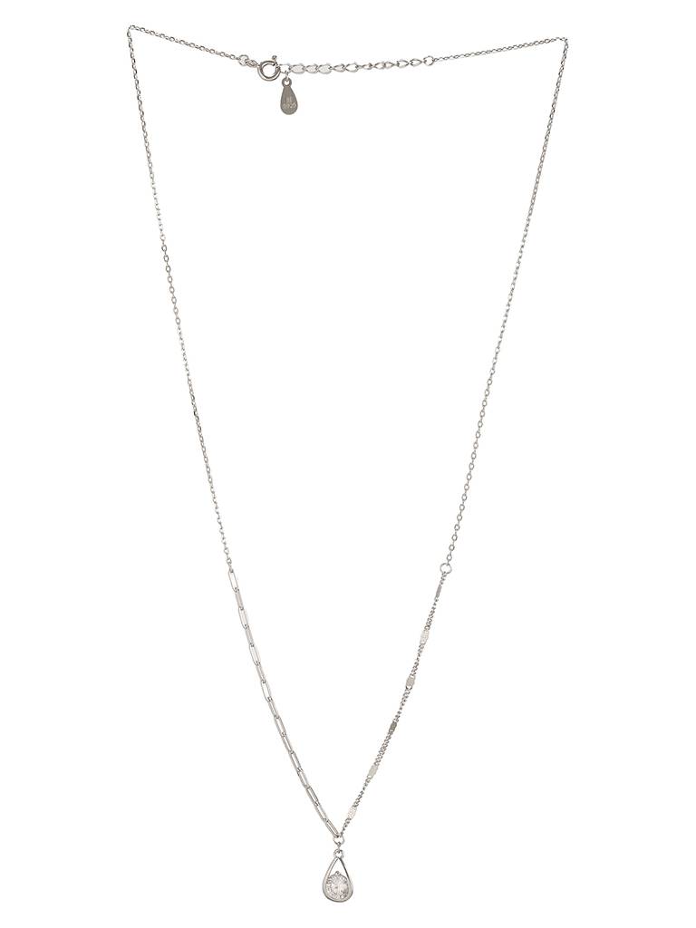 925 Sterling Silver Tear Drop Shaped Solitaire Zircon Pendant Necklace & Chain : AGLK5300
