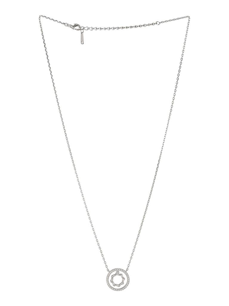 925 Sterling Silver Rhodium Plated Crystals Studded Halo Baguette Ring Necklace & Chain : AGLK5303