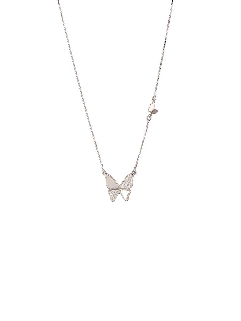 925 Sterling Silver Cz Studded Butterfly Pendant Minimal Necklace & Chain : AGLK5305