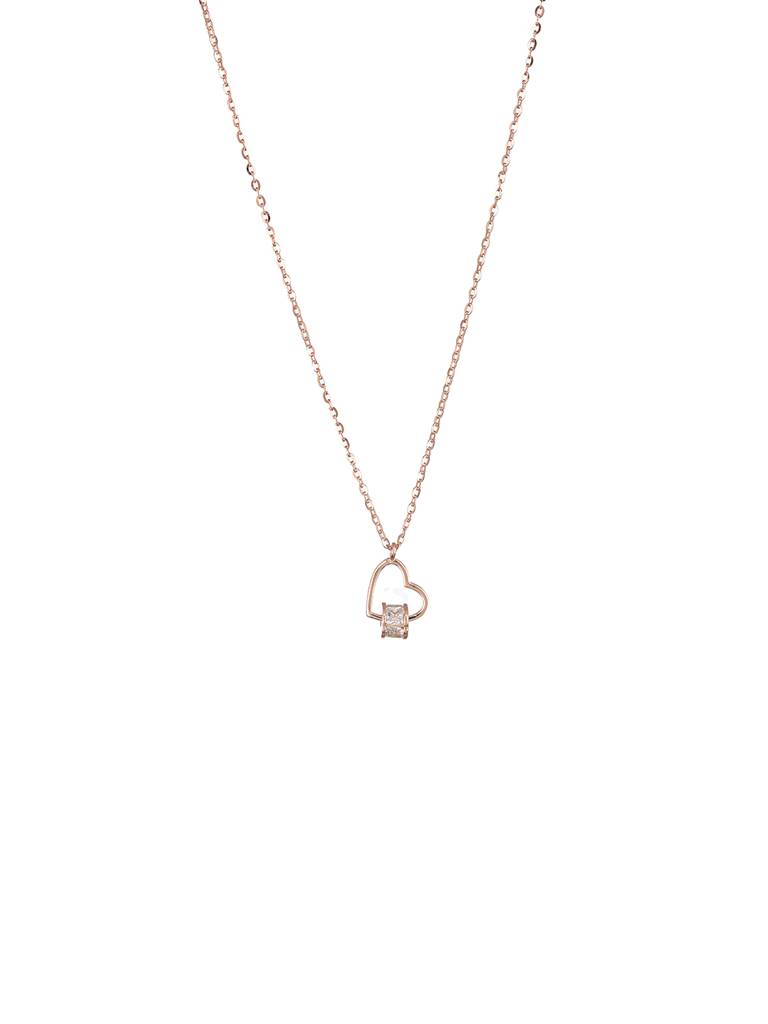 925 Sterling Silver Cz Studded Heart Shaped Minimal Pendant Necklace & Chain : AGLK5312