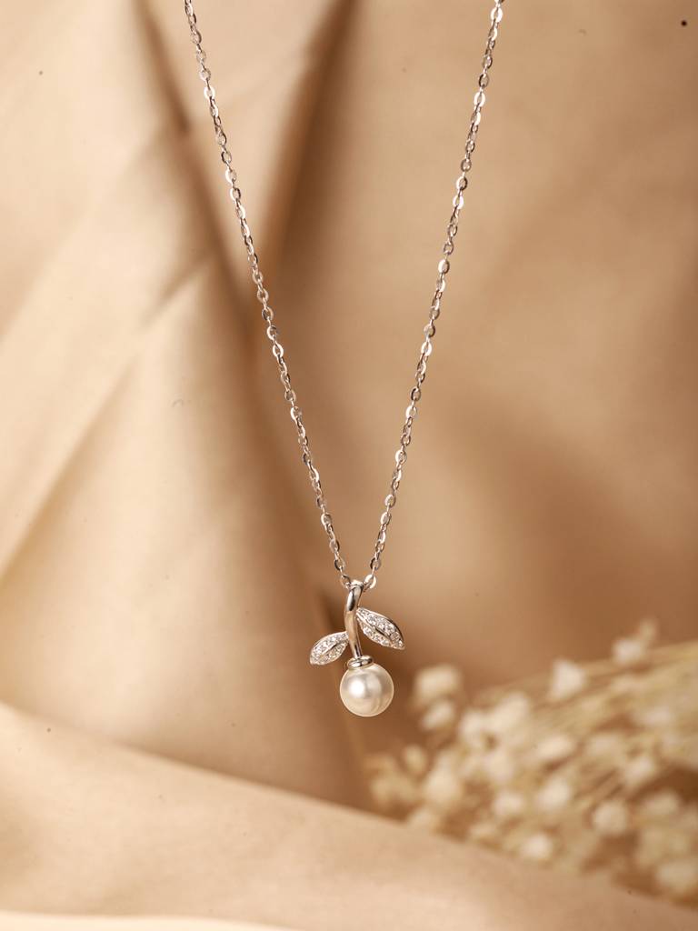 Sterling silver rose plated pearl pend Sterling silver rose plated pearl pend