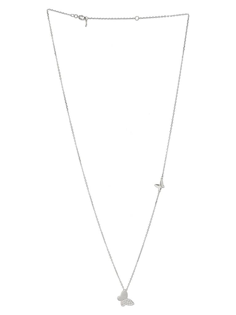 925 Sterling Silver Zircon Studded Butterfly Charm Pendant Necklace & Chain : AGLK5323
