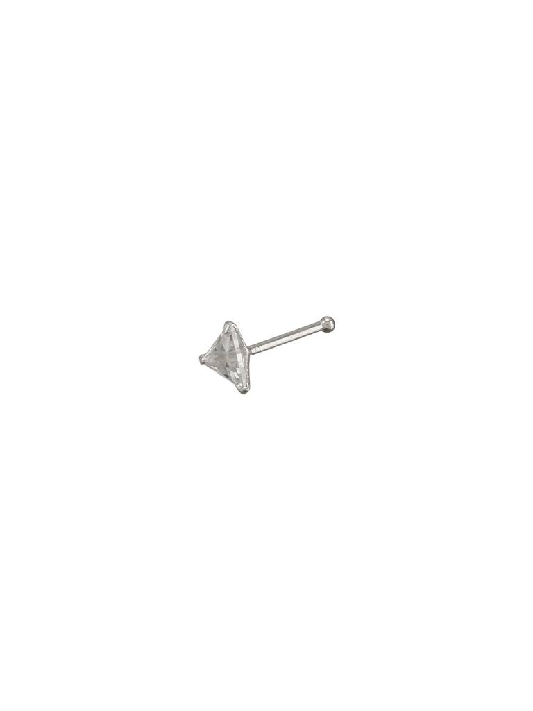 925 Sterling Silver Triangle Shaped Ad Embellished Solitaire Shiny Nose Pin : AGNT5329