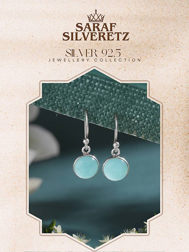 925 Sterling Silver  Mint Green Aqua Stone Studded   Minimal Handcrafted Drop Earrings : AGER5334