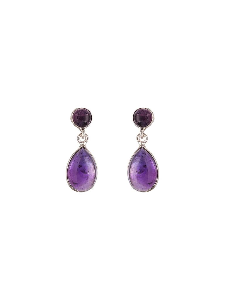 925 Sterling Silver Rhodium Natural  Amethyst Gemstone  Minimal  Handcrafted  Drop Earrings : AGER5335
