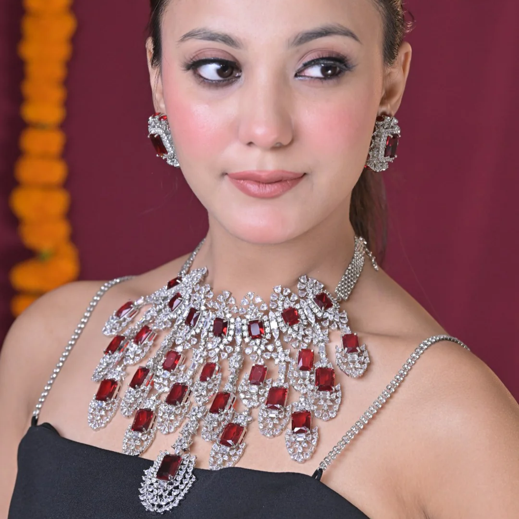 Rajwadi Statement Gemstone Cocktail Diamond Necklace : NEC0082