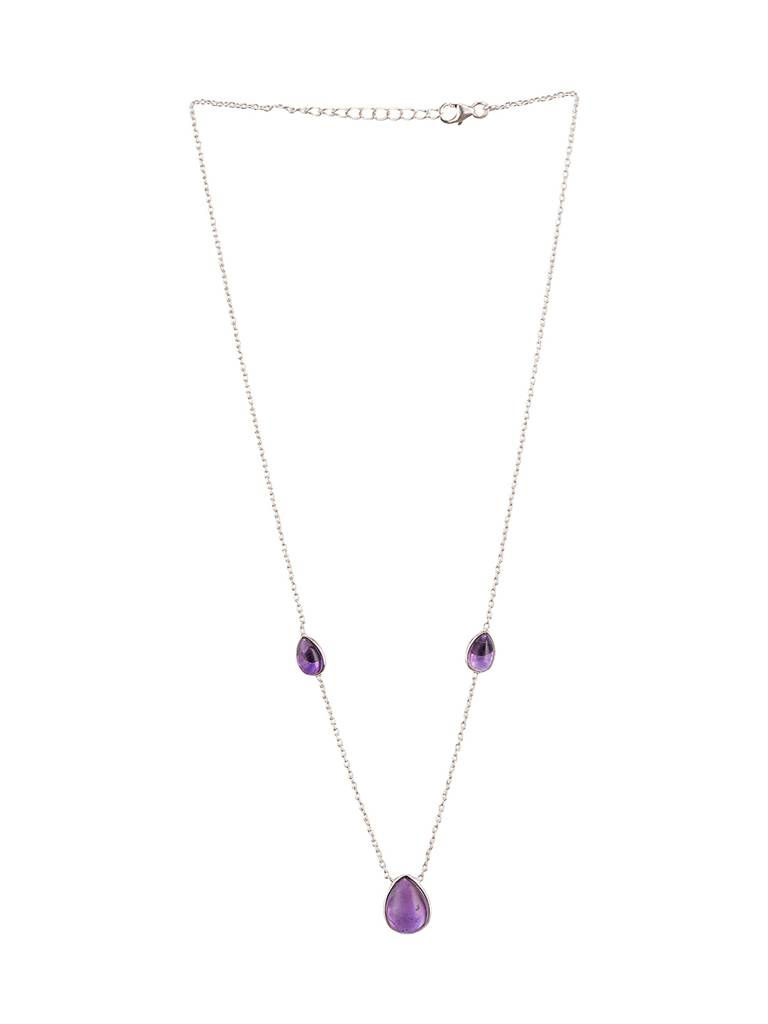 925 Sterling Silver Amethyst Gemstone Studded Minimal Boho Necklace & Chain : AGLK5340
