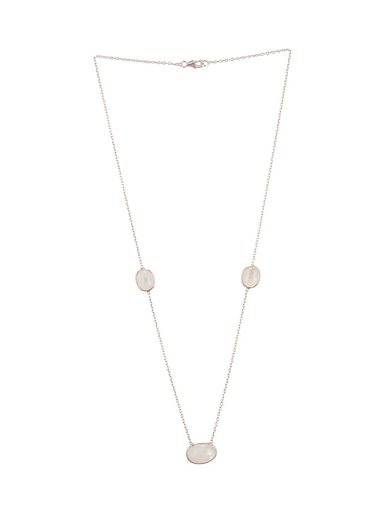 925 Sterling Silver White Moonstone  Gemstone Studded Minimal Boho Necklace & Chain : AGLK5341