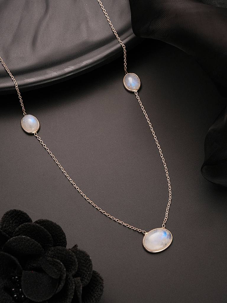 925 Sterling Silver White Moonstone Gemstone Studded Minimal Boho