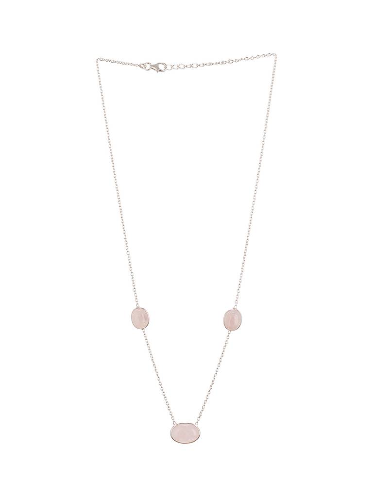 925 Sterling Silver Rose Quartz Gemstone Studded Minimal Boho Necklace & Chain : AGLK5342