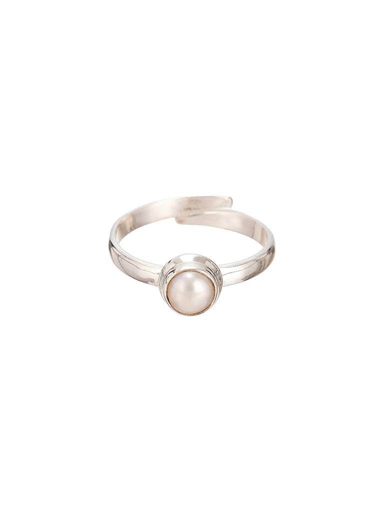 925 Sterling Silver Freshwater Pearl Studded Minimal Adjustable Band Finger Ring : AGRG5346
