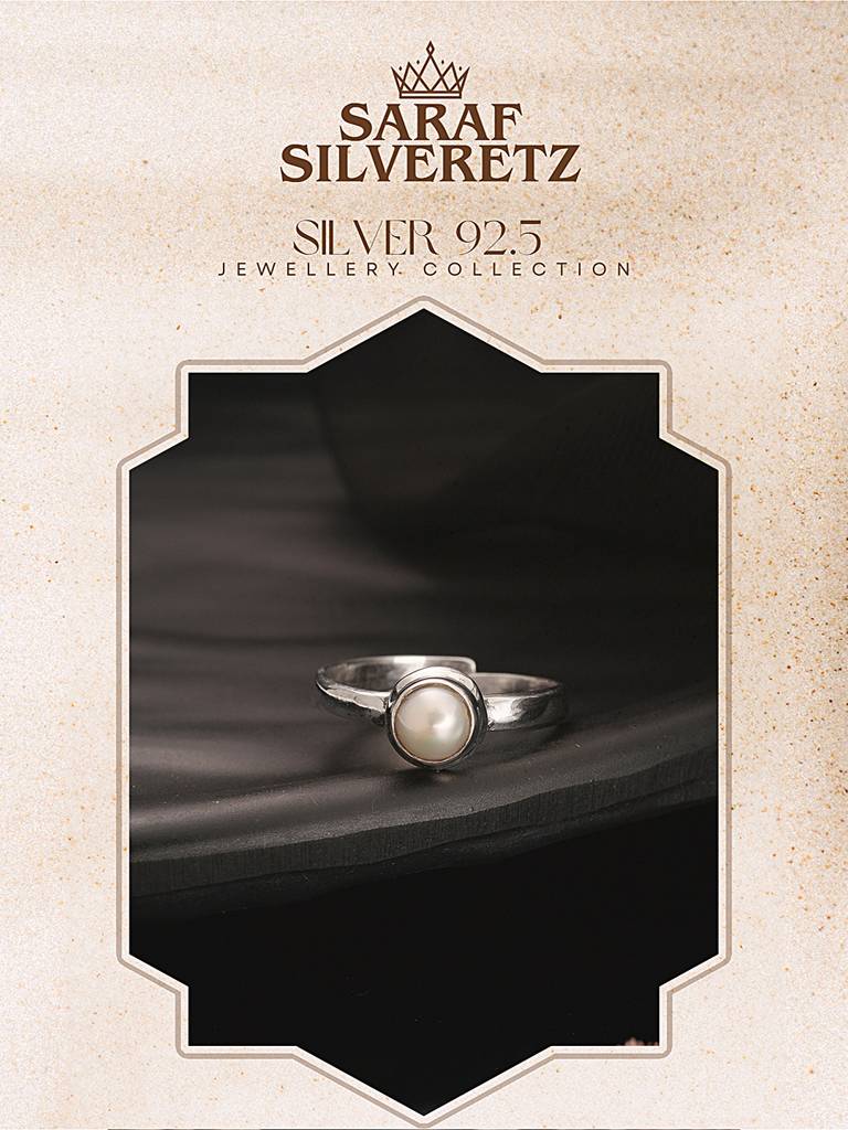 925 Sterling Silver Freshwater Pearl Studded Minimal Adjustable Band Finger Ring : AGRG5346