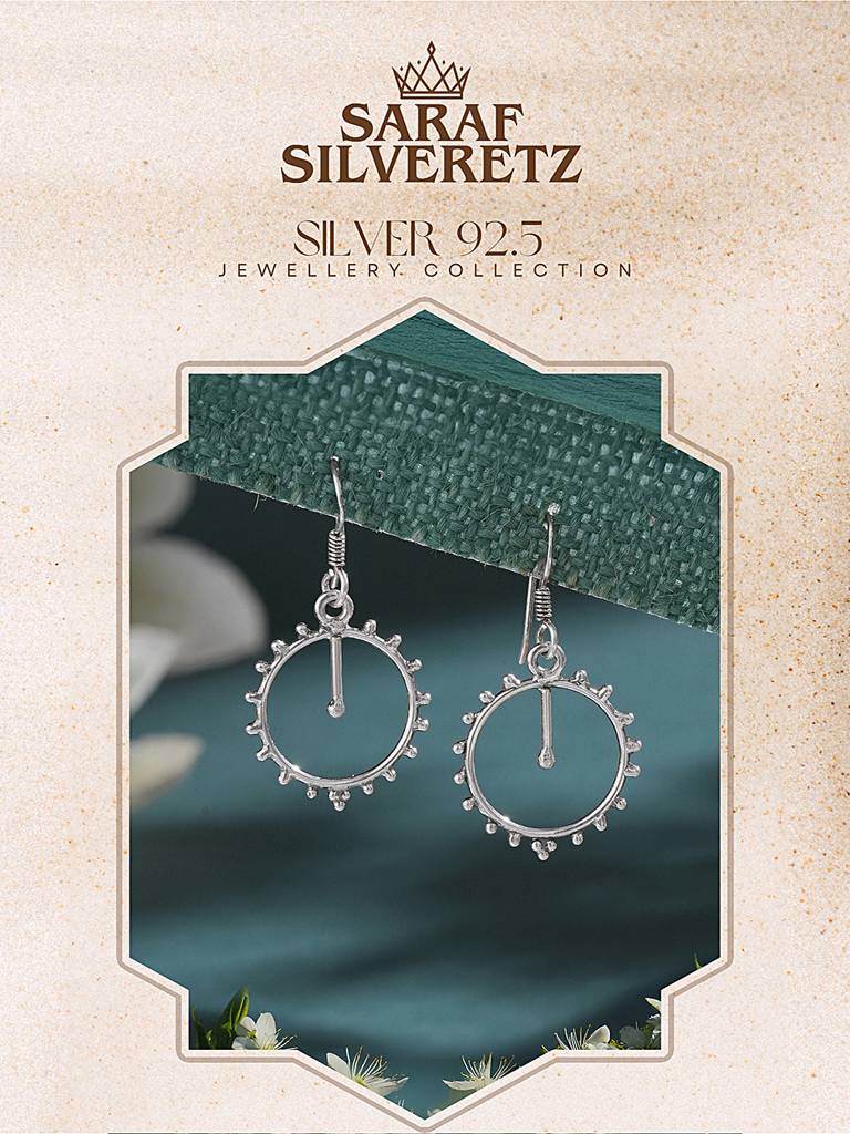 925 Sterling Silver Tribal Round Boho Minimal Drop Earrings : AGER5350