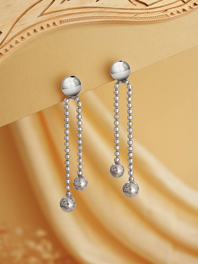 Eternz Certified Jewellery - Saraf RS Jewellery925 Sterling Silver Long Dual Strand Drop Statement Minimal Earrings