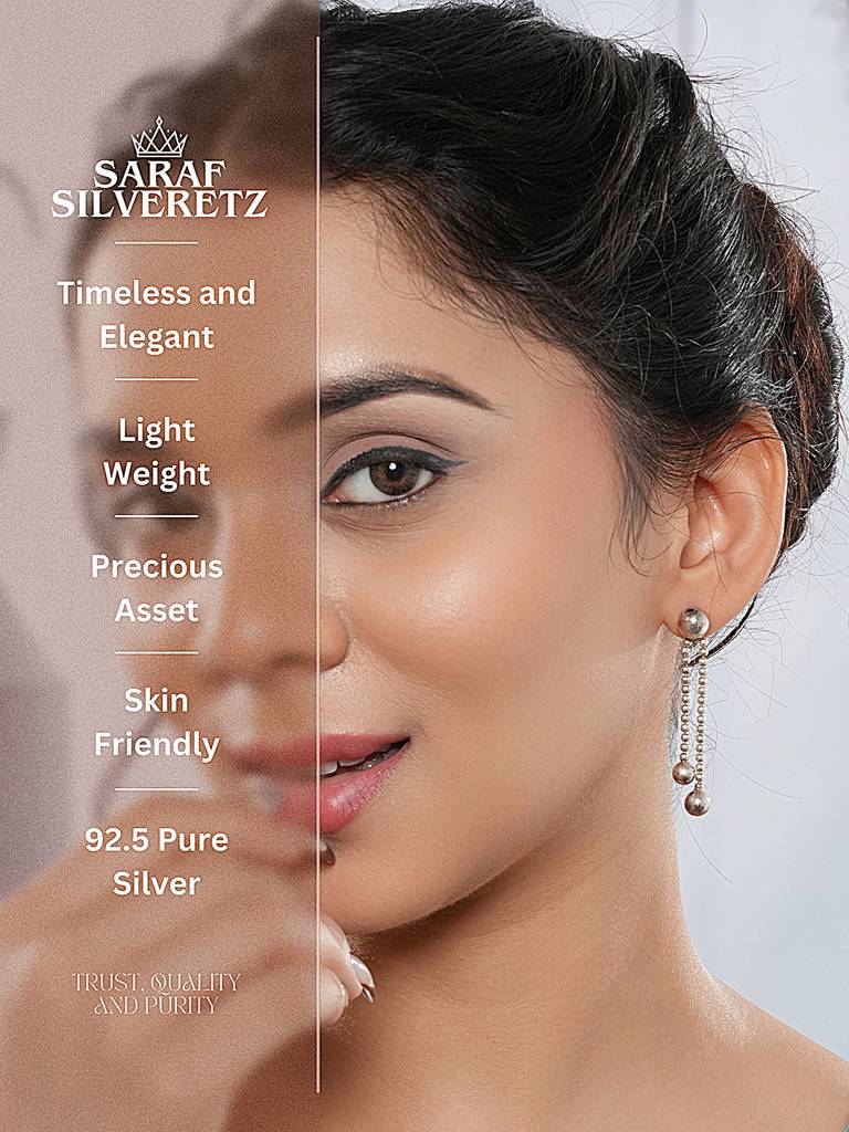 925 Sterling Silver Long Dual Strand Drop Statement Minimal Earrings : AGER5351