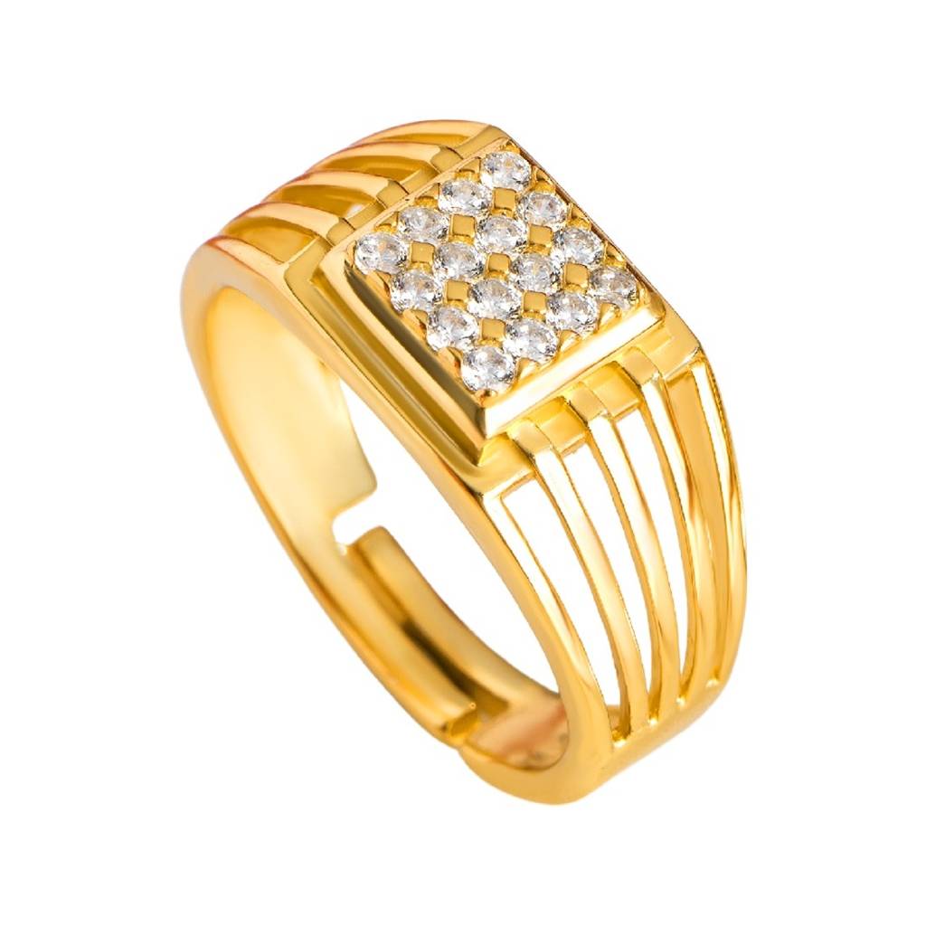 Gilded Radiance Cz Gold-Plated 925 Sterling Silver 1 Micron Ring For Him (Adjustable) : M-RNG-40231-G-1MIC