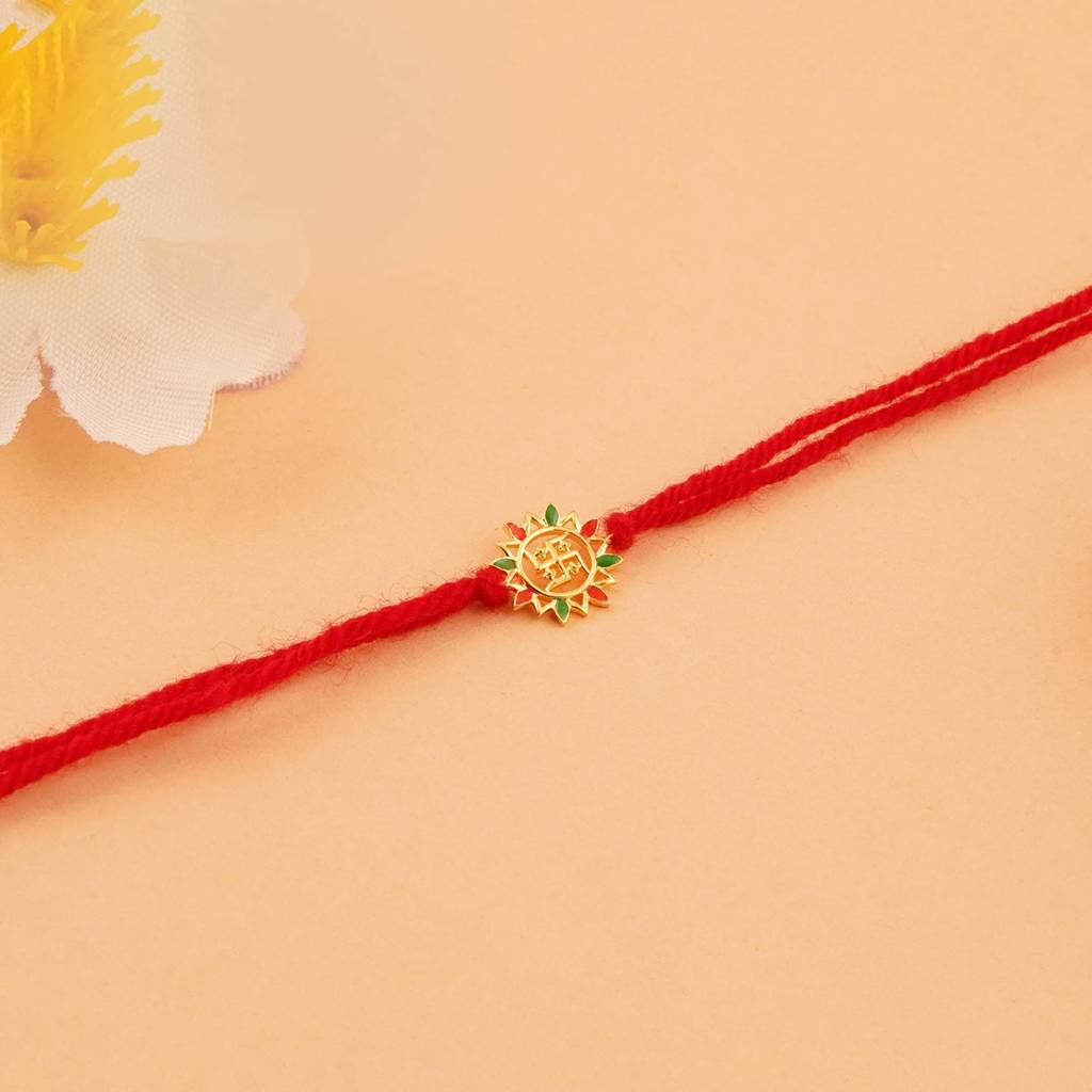 Golden Swastik Enamel Rakhi : ZLRH-1033