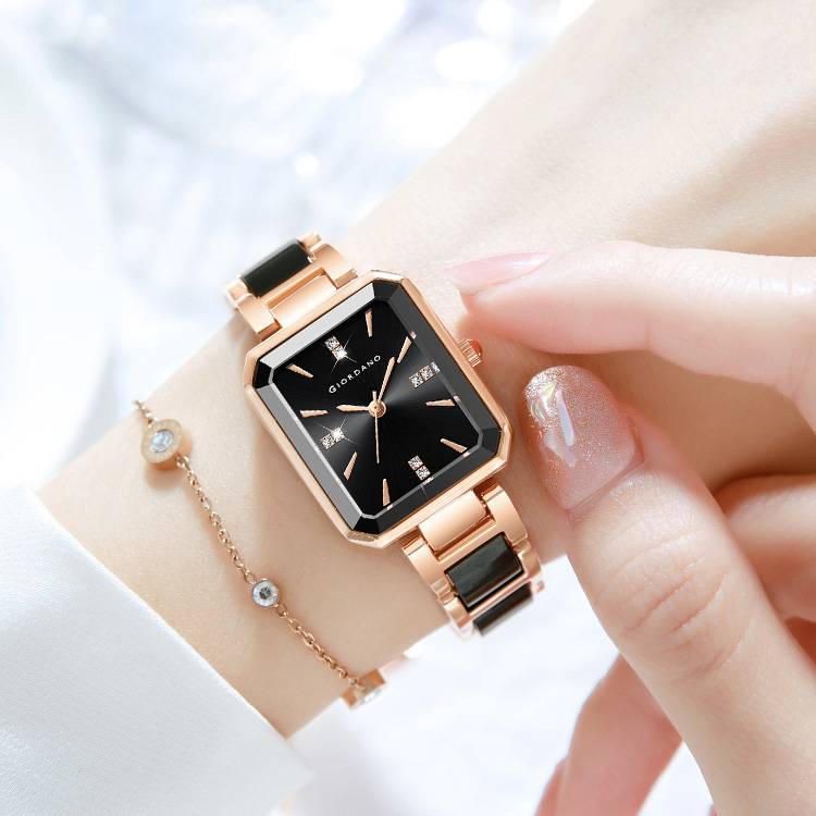 Giordano Classic Rectangular Dial Watch For Women With Crystal Markers And Dual Tone Stainless Steel Strap : GZ-60101-11