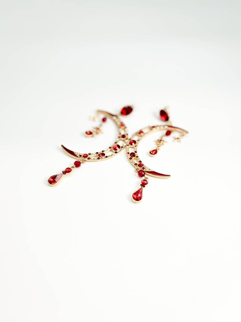 Vintage Red Moon Statement Earrings : E0003