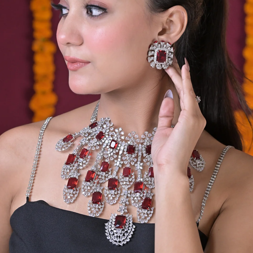 Rajwadi Statement Gemstone Cocktail Diamond Necklace : NEC0082