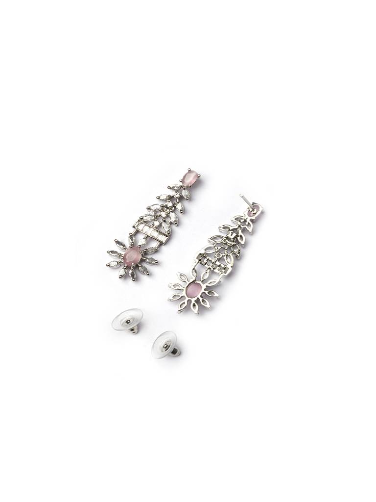 Silver Plated American Diamond Studded Dual Shade Necklace Set : AD142Pink