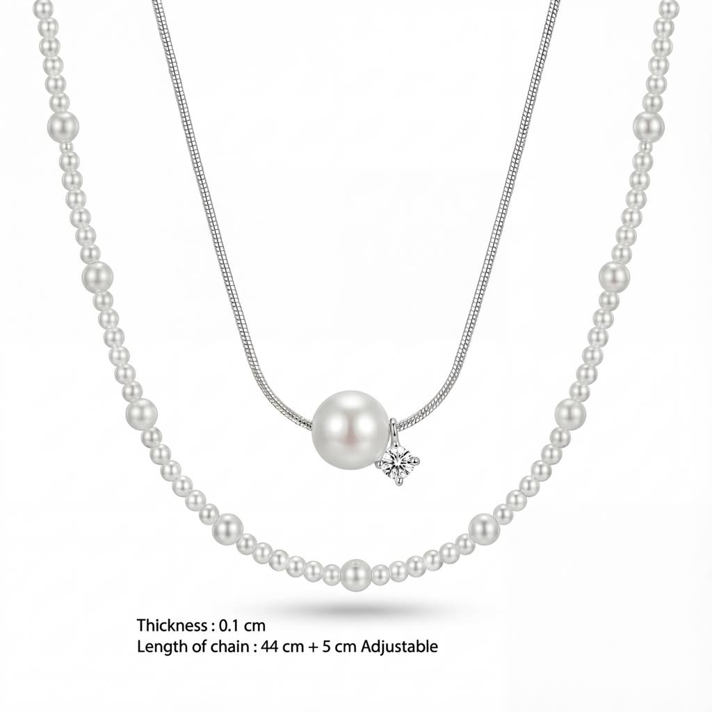 Korean Starlight Symphony Double-Layer Pearl Necklace : YUFSNL241