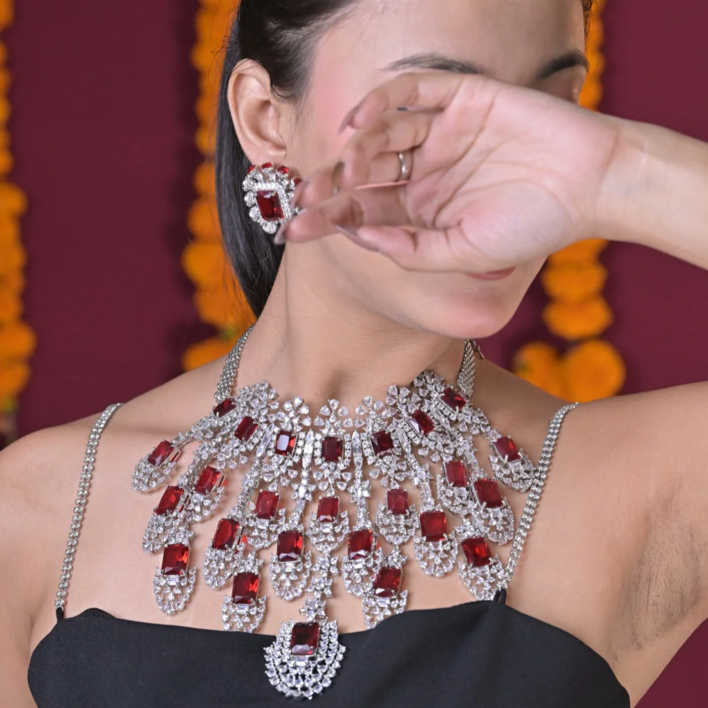 Rajwadi Statement Gemstone Cocktail Diamond Necklace : NEC0082