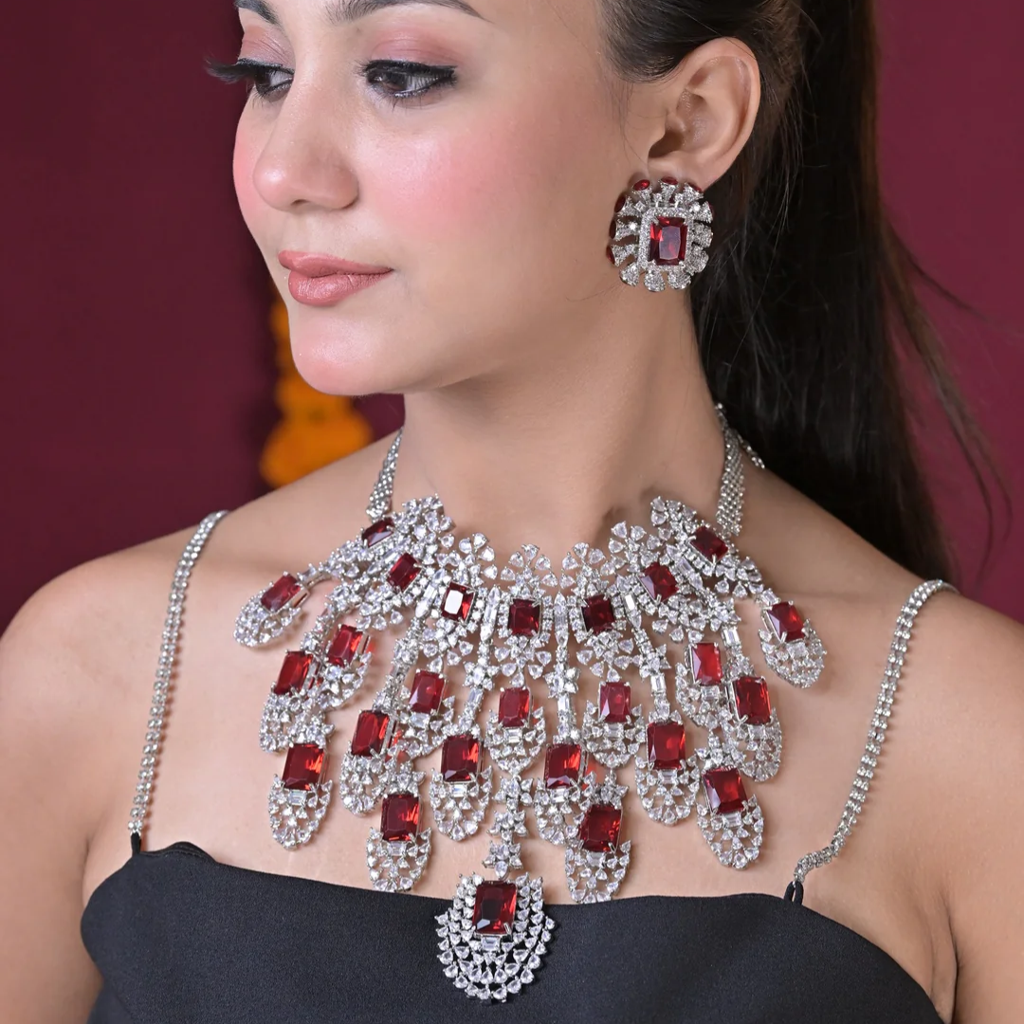Rajwadi Statement Gemstone Cocktail Diamond Necklace : NEC0082