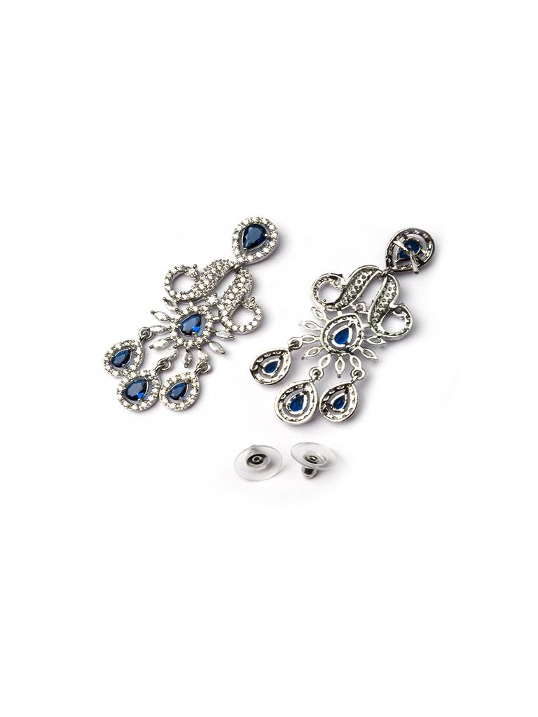 Princess Style Flower Ad Necklace Set With Long Earrings Set For Women/Girls - Wedding Jewelry/Party & Festival Ac : AD137BLUE