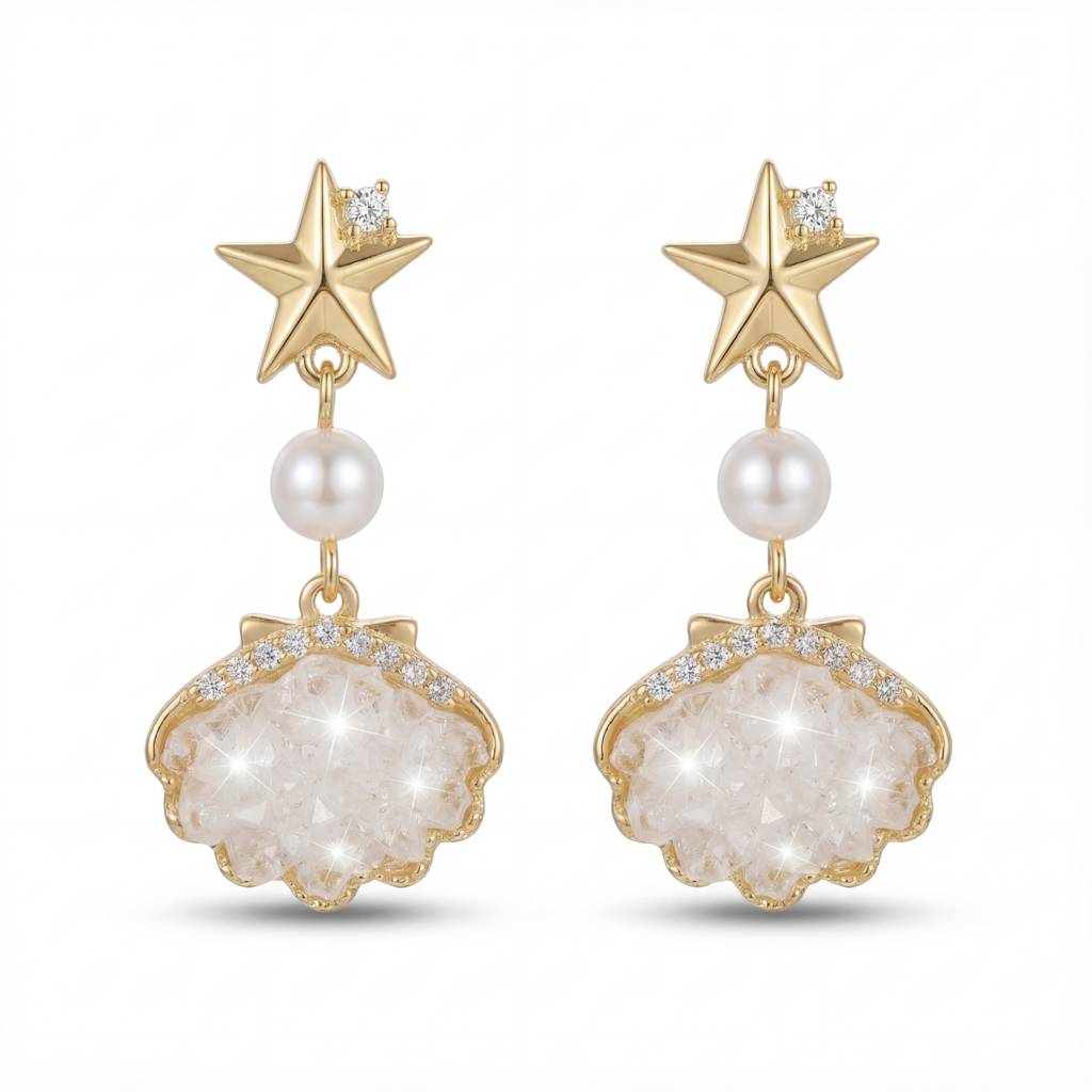 Korean Nautical Star & Shell Clip-On Earrings : YUFSER256